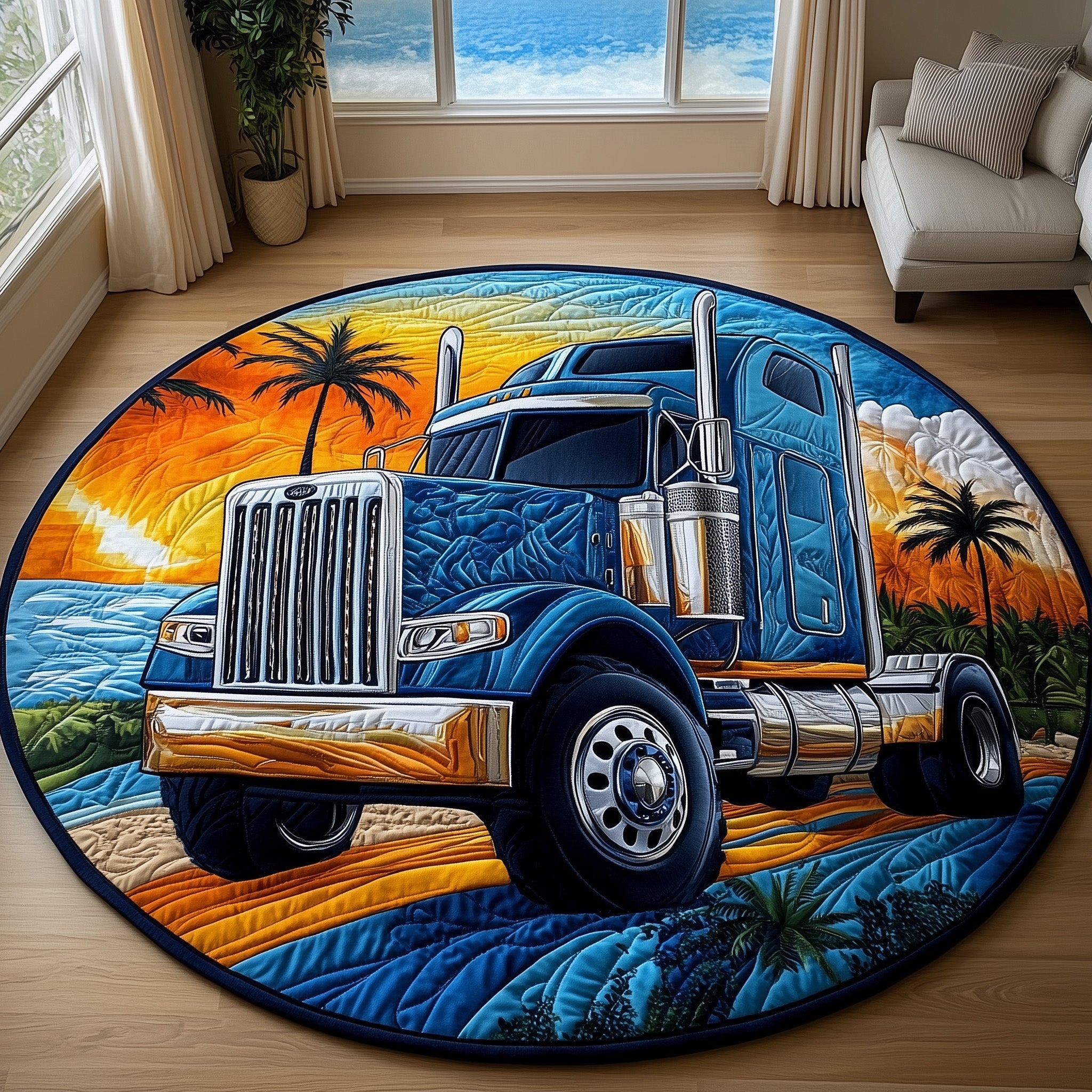 Tropical Truck Power Quilted Round Mat Decorative Quilted Round Mat for Elegant Spaces