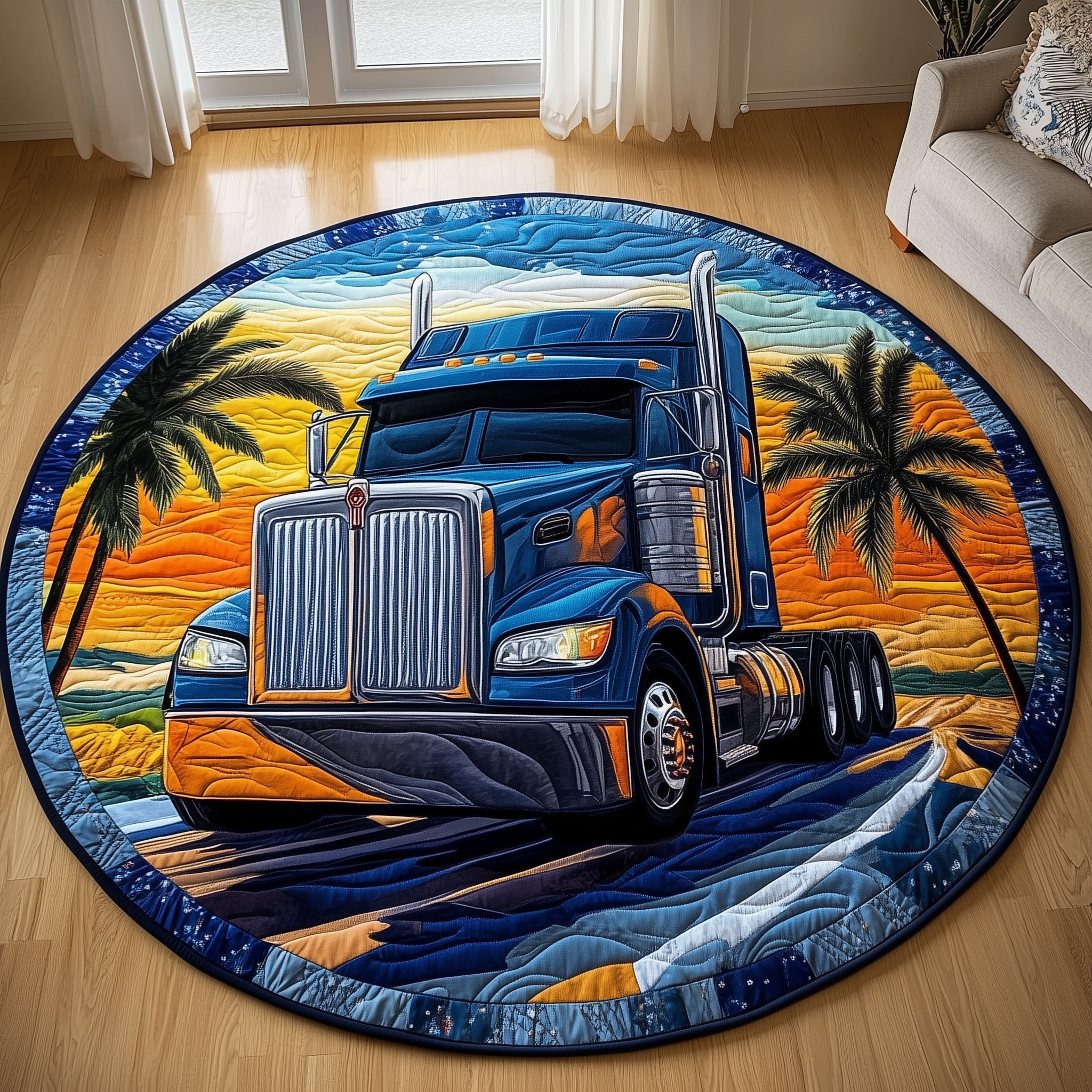 Tropical Truck Power Quilted Round Mat Gift For Kids