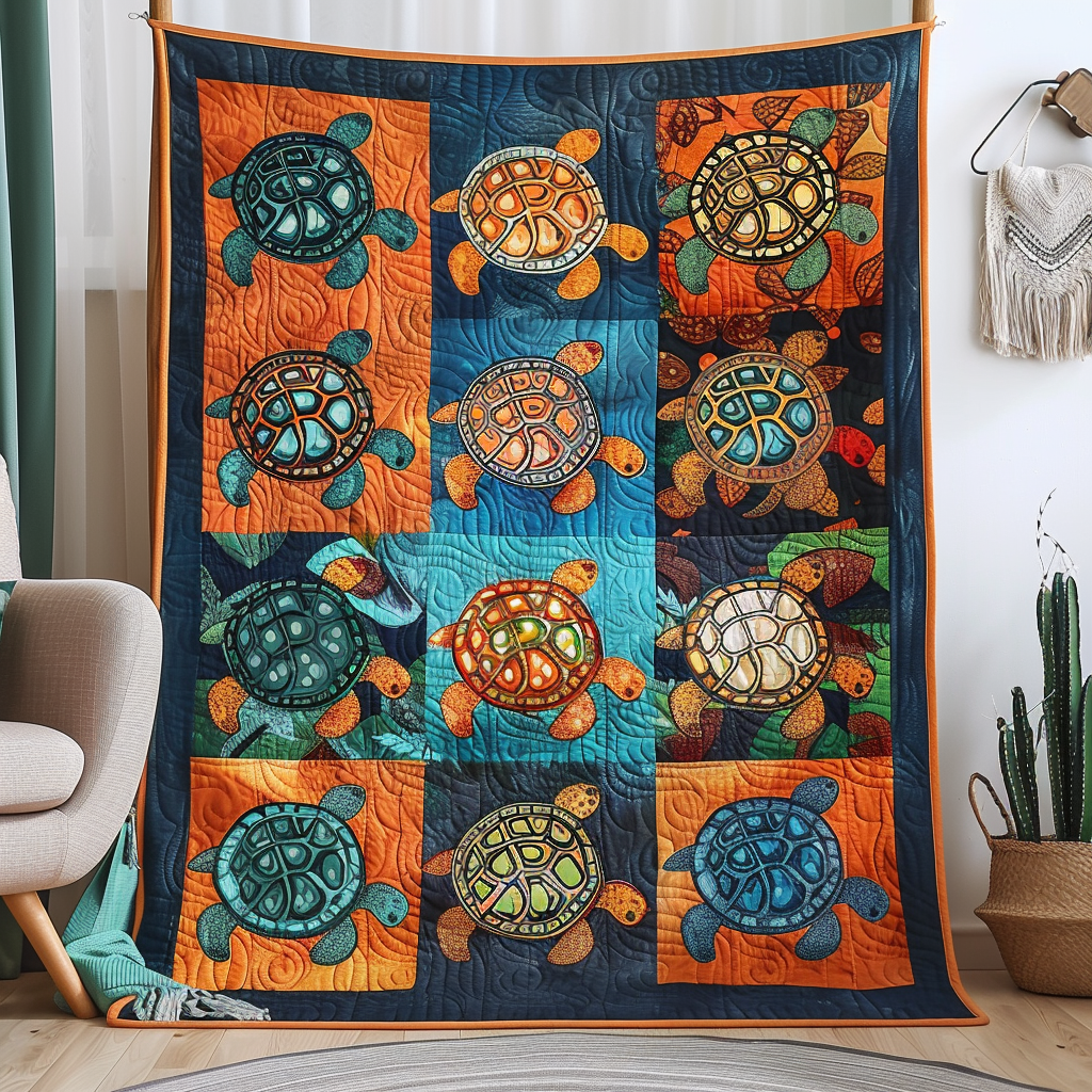 Tropical Turtle Dream Quilted Blanket Gifts For A Turtle Lover