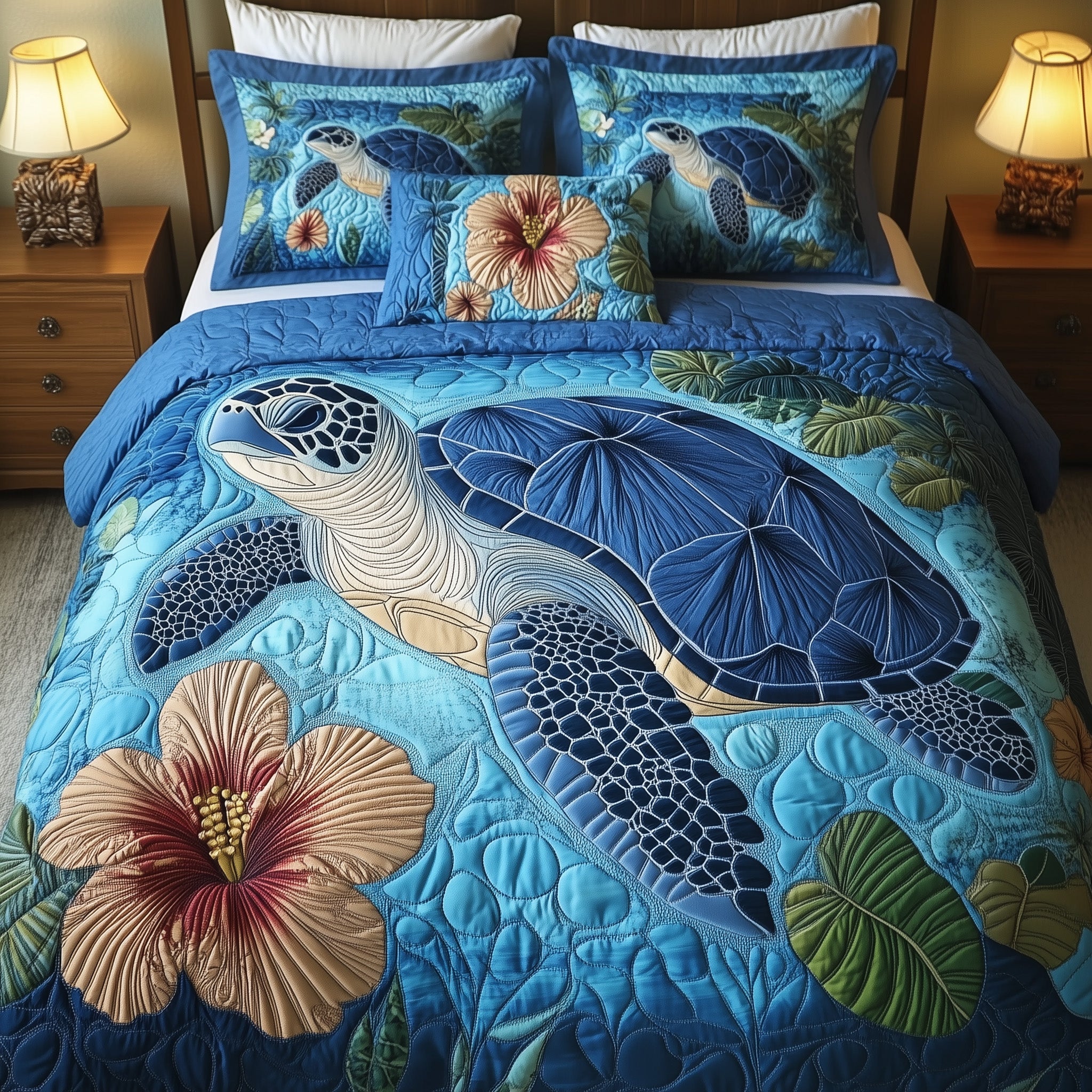 Tropical Turtle Dreams Quilted Bedding Set Duvet Cover Bed Sheet Christmas Gifts For People Who Loves Sea Turtle