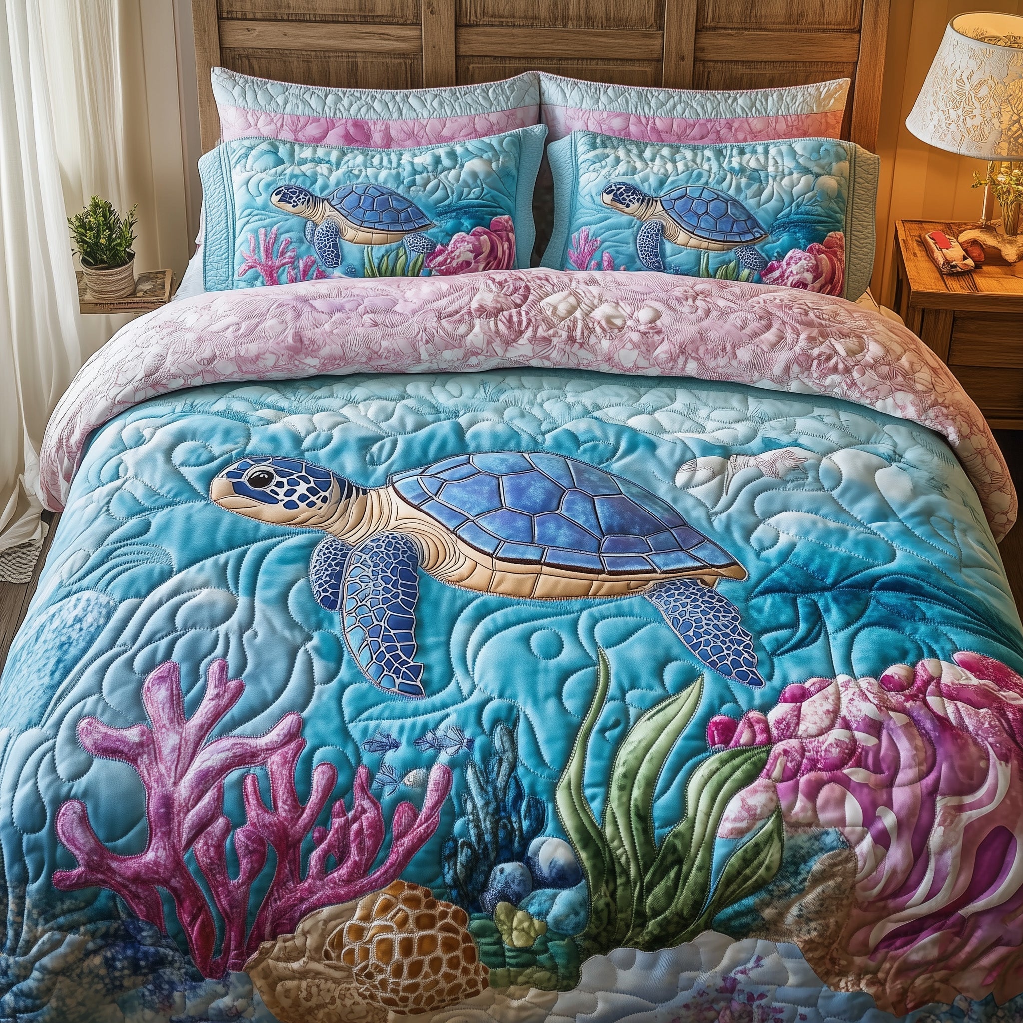 Tropical Turtle Dreams Quilted Bedding Set Duvet Cover Bed Sheet Christmas Gifts For Turtle Lovers