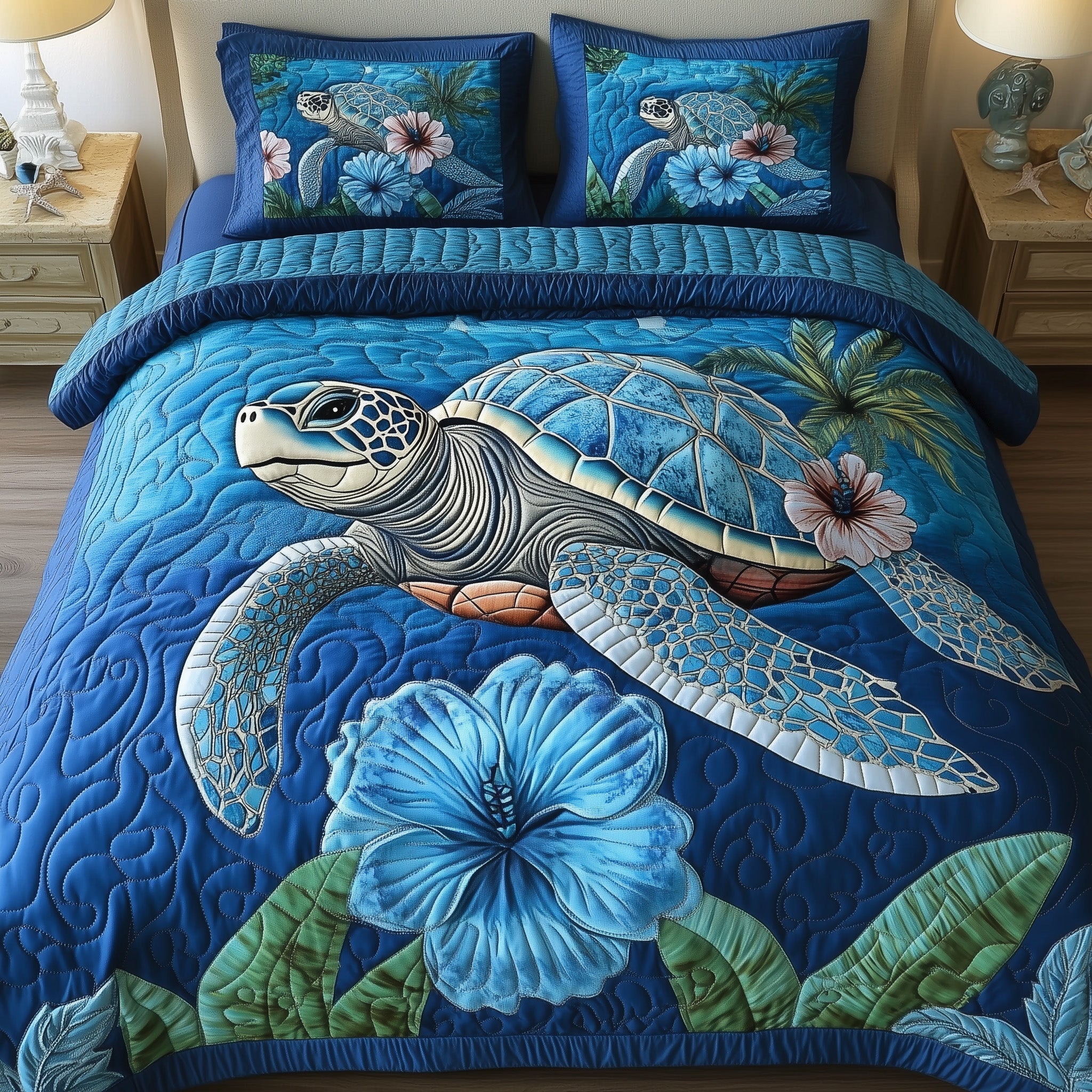 Tropical Turtle Dreams Quilted Bedding Set Duvet Cover Bed Sheet Gift For Turtle Lover