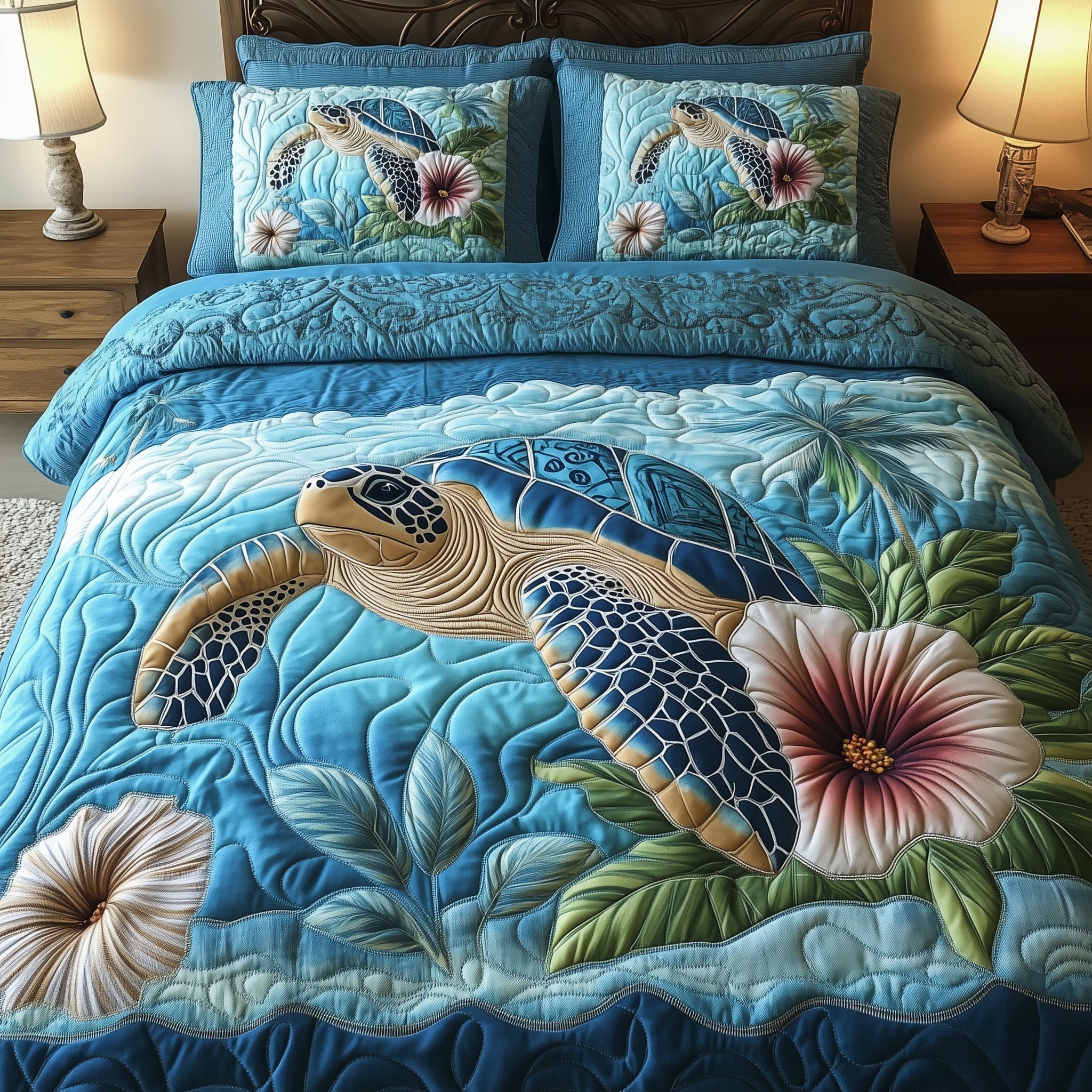 Tropical Turtle Dreams Quilted Bedding Set Duvet Cover Bed Sheet Gifts With Turtles On Them