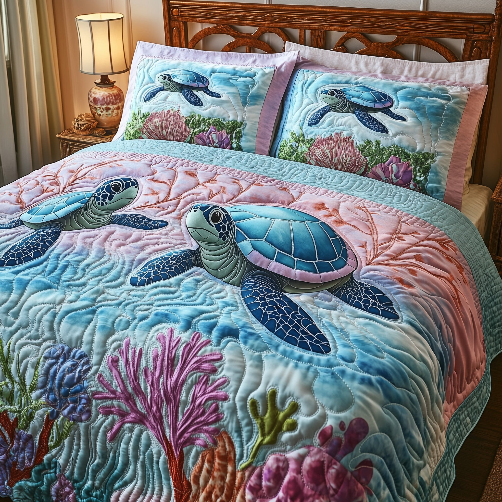 Tropical Turtle Dreams Quilted Bedding Set Duvet Cover Bed Sheet Sea Turtle Gift Ideas