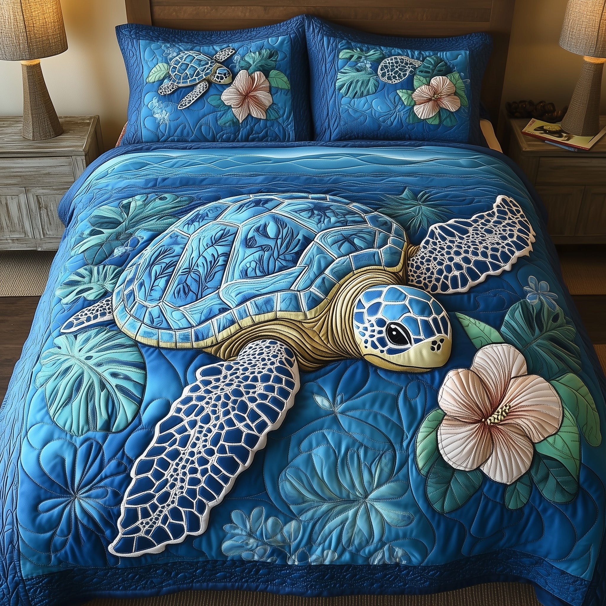 Tropical Turtle Dreams Quilted Bedding Set Duvet Cover Bed Sheet Turtle Gift Ideas