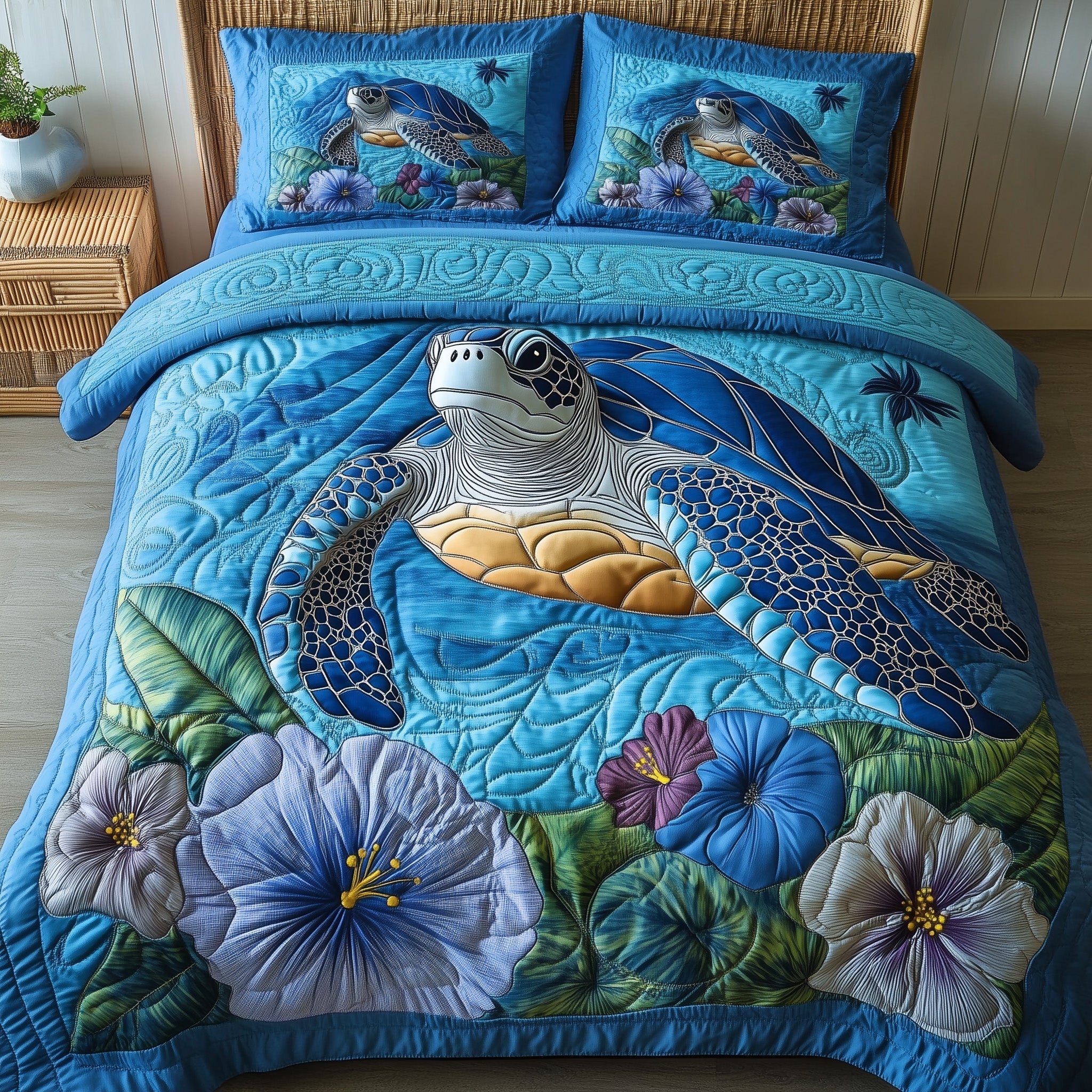 Tropical Turtle Dreams Quilted Bedding Set Duvet Cover Bed Sheet Turtle Items Gifts