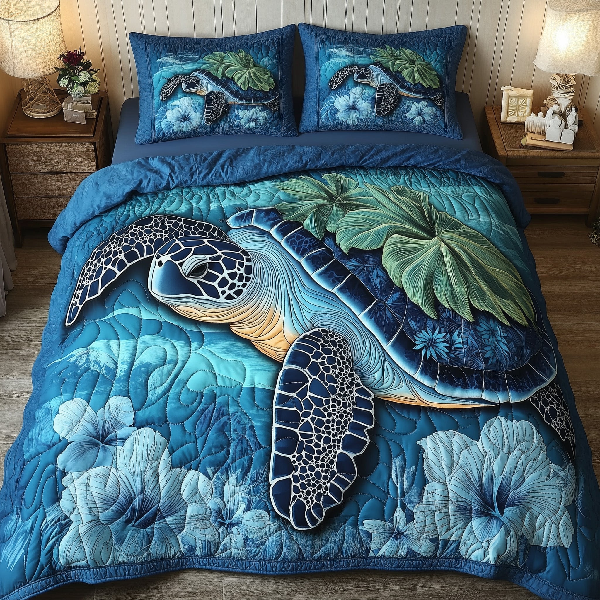 Tropical Turtle Dreams Quilted Bedding Set Duvet Cover Bed Sheet Turtle Present Ideas