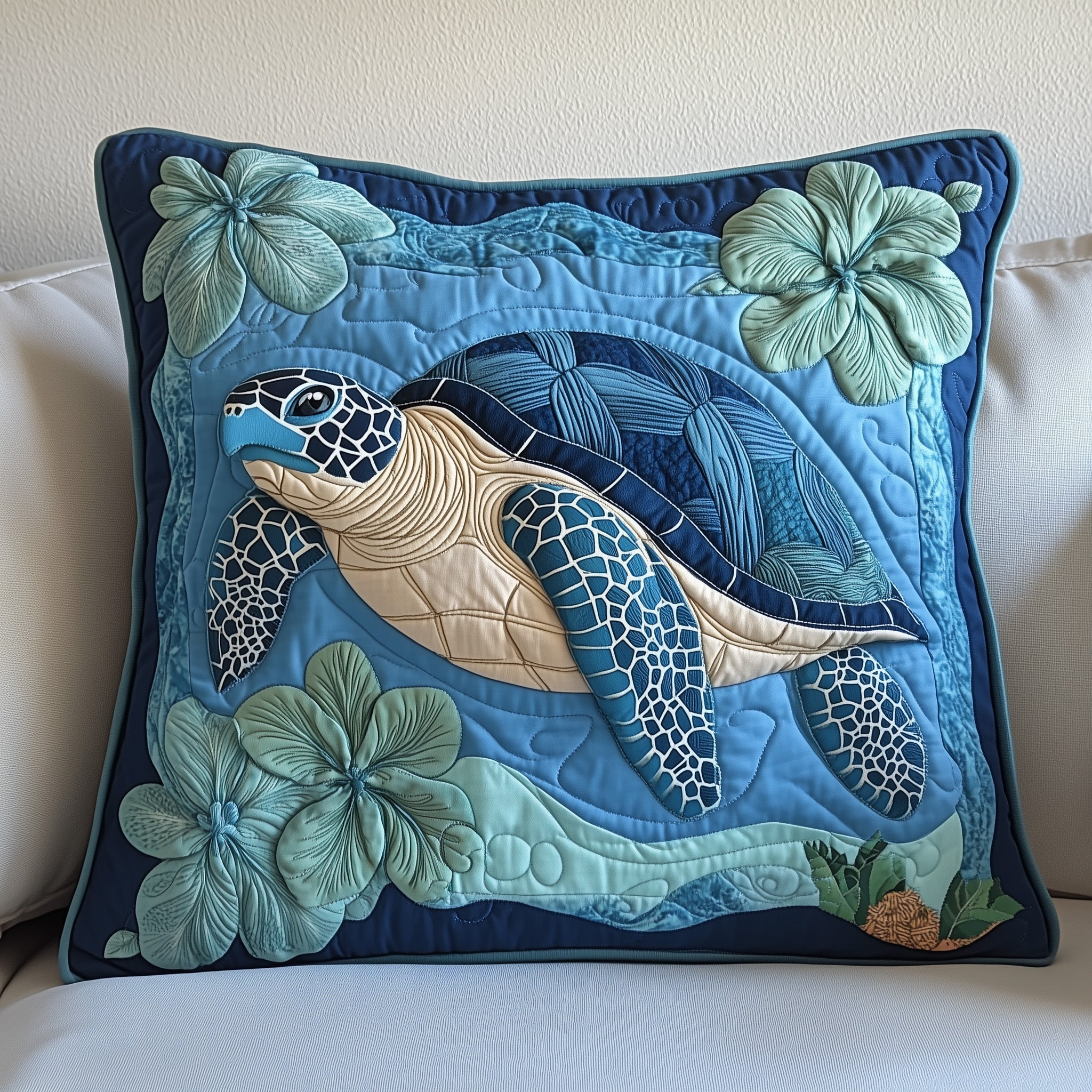 Tropical Turtle Dreams Quilted Pillow Case Decorative Pillow Cover MerchGifts For People Who Loves Sea Turtle
