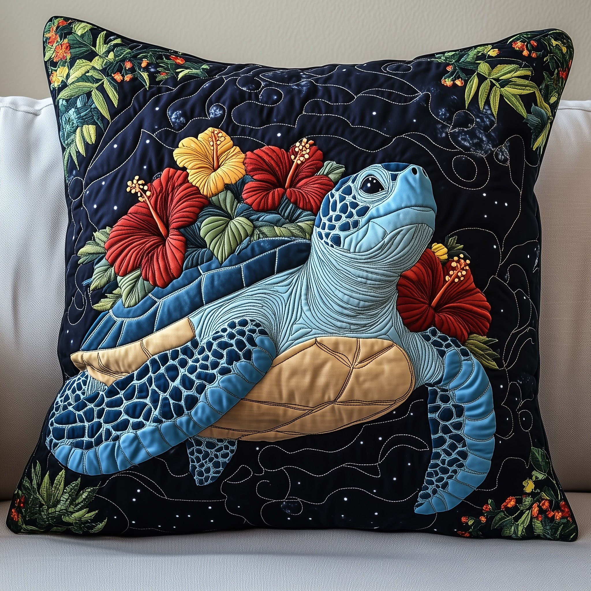 Tropical Turtle Dreams Quilted Pillow Case Decorative Pillow Cover MerchUnique Sea Turtle Gifts