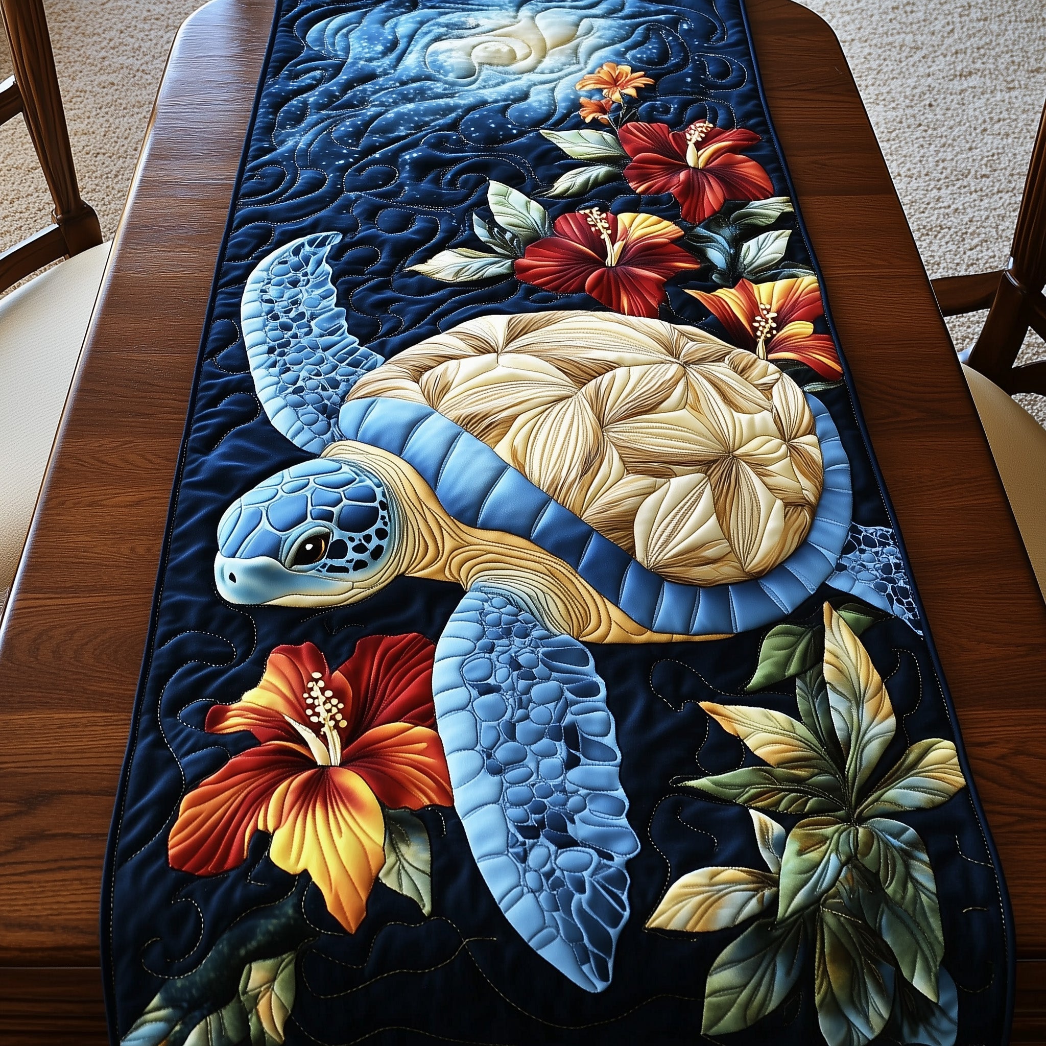 Tropical Turtle Dreams Quilted Table Runner Holiday Table Runner Gift Idea