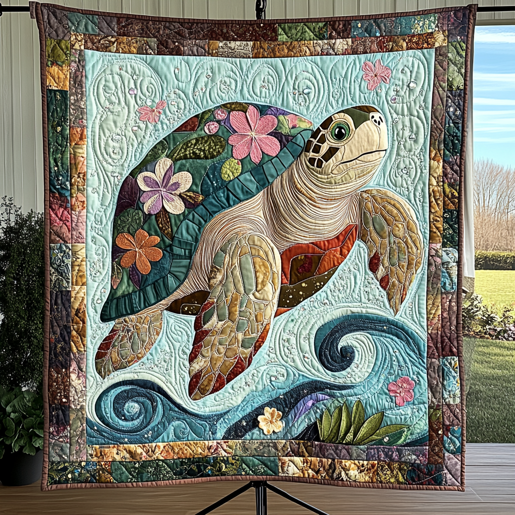 Tropical Turtle Escape Quilted Blanket Unique Gifts For Turtle Lovers