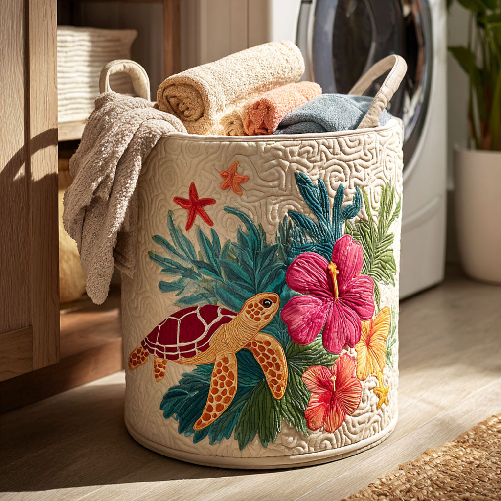 Tropical Turtle Quilted Laundry Basket Compact Quilted Laundry Hamper for Small Spaces