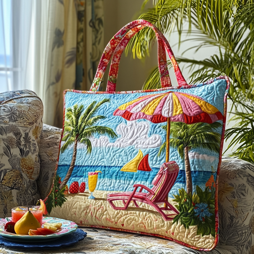 Tropical Umbrella Quilted Tote Bag Gifts For People Who Love The Beach