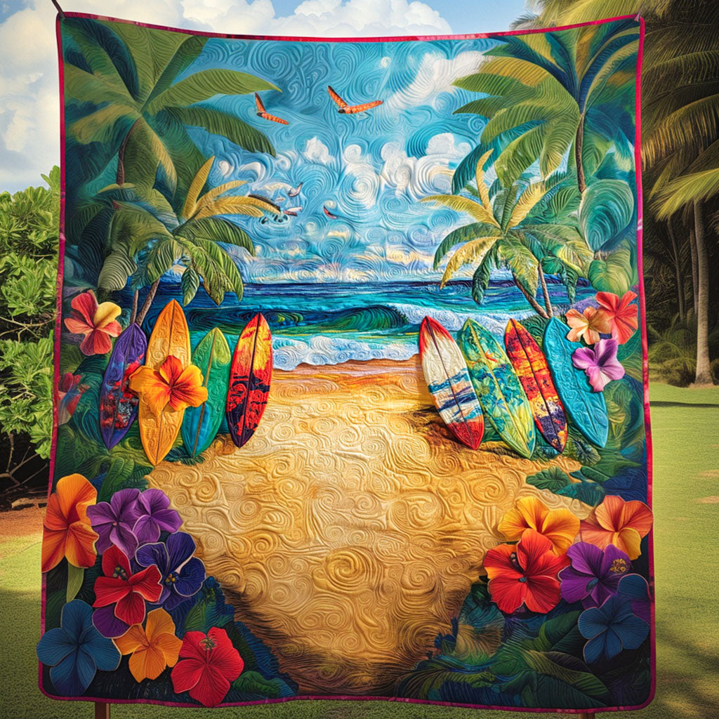 Tropical Vibes Quilted Blanket Christmas Throw Blanket Surfing Related Gifts