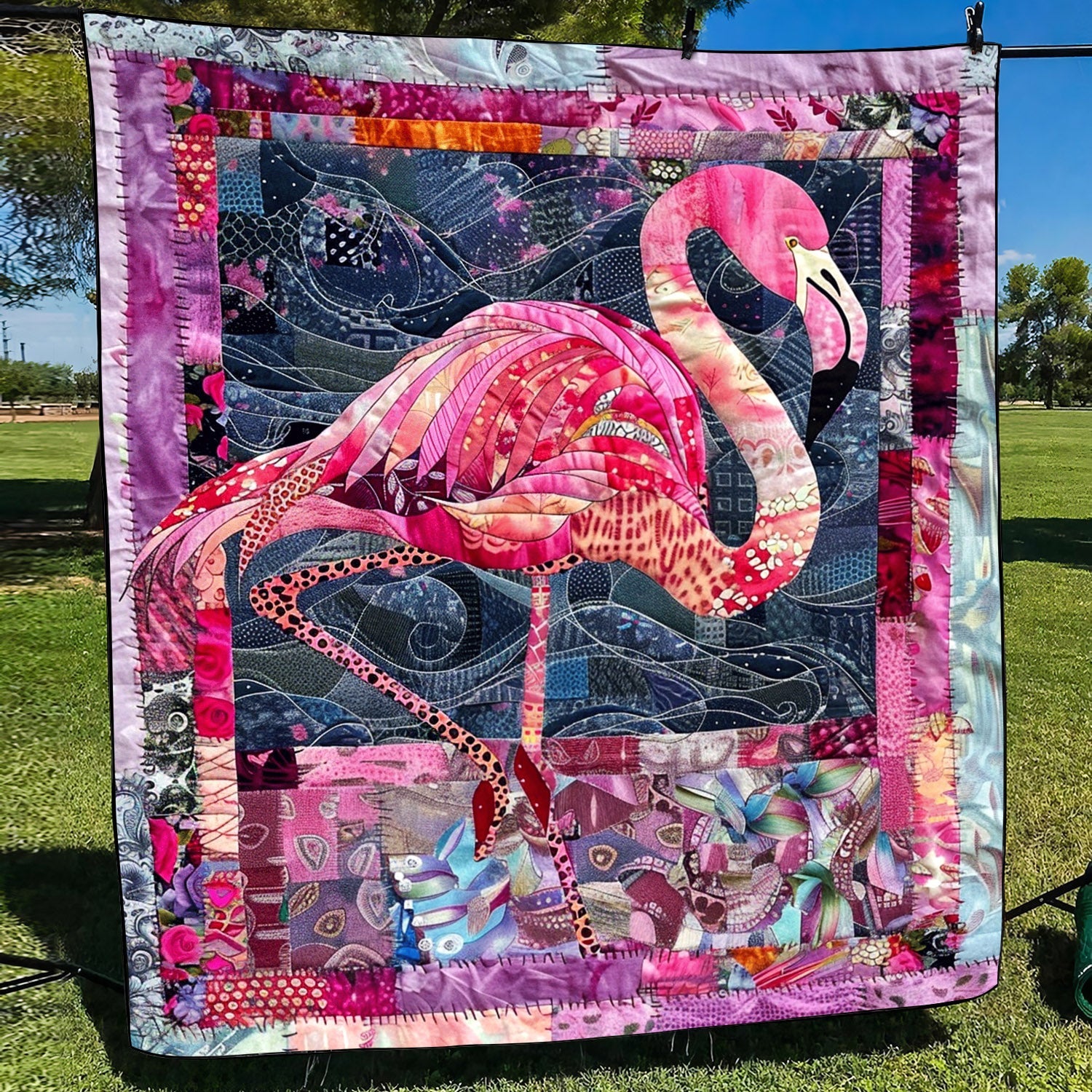 Tropical Vibes Quilted Blanket Gifts For Flamingo Lovers