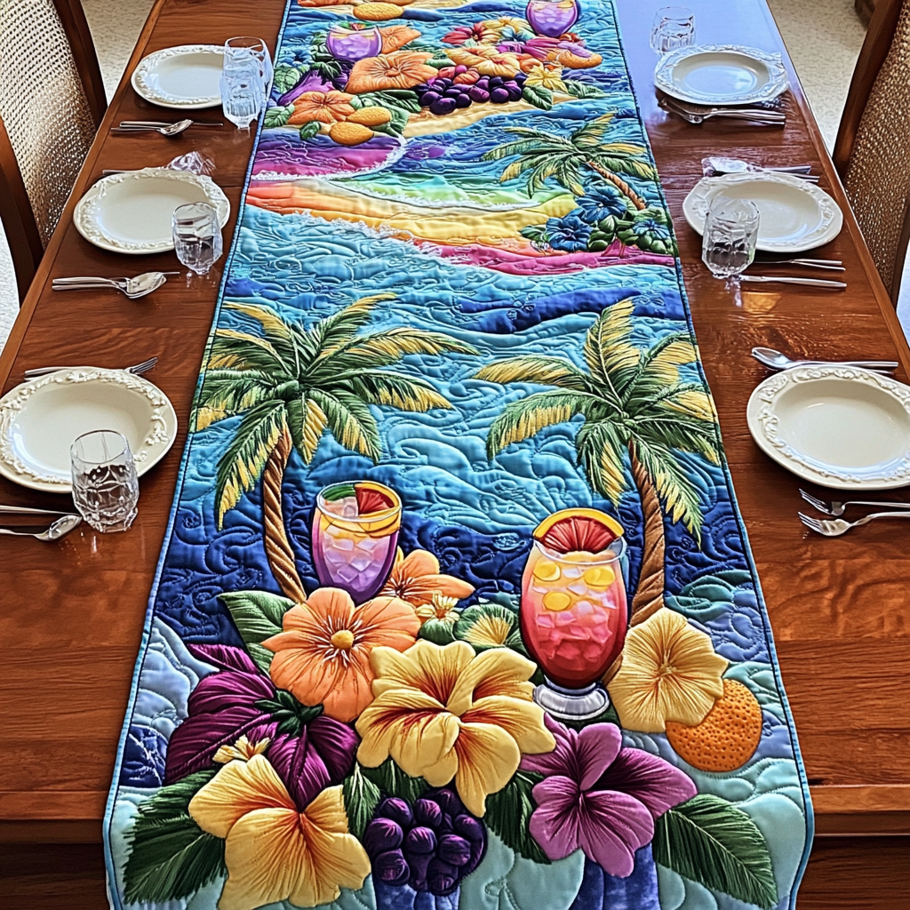 Tropical Vibes Quilted Table Runner Dining Room Decor Ideas Surfing Present Ideas