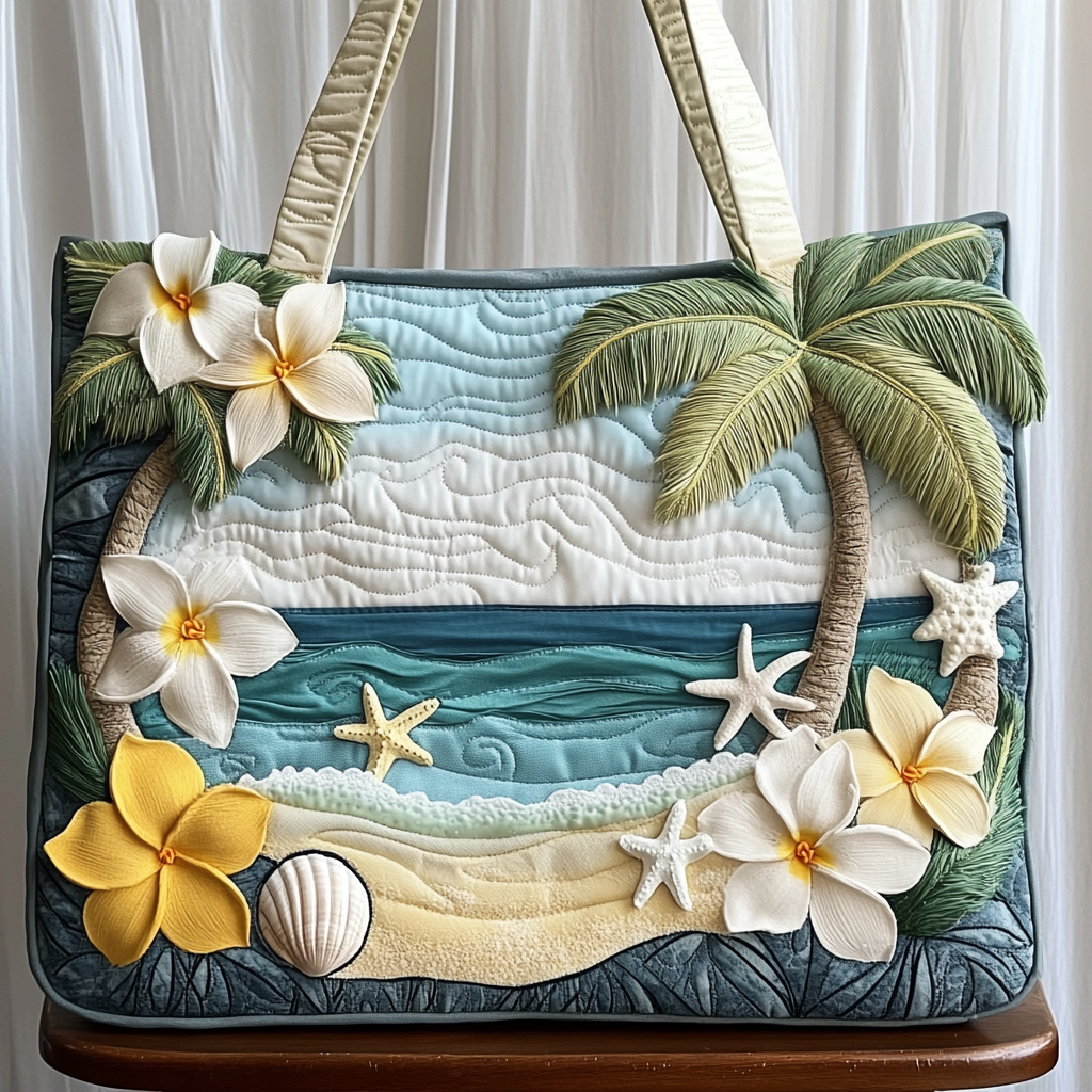 Tropical View Quilted Tote Bag Best Gifts For Beach Goers