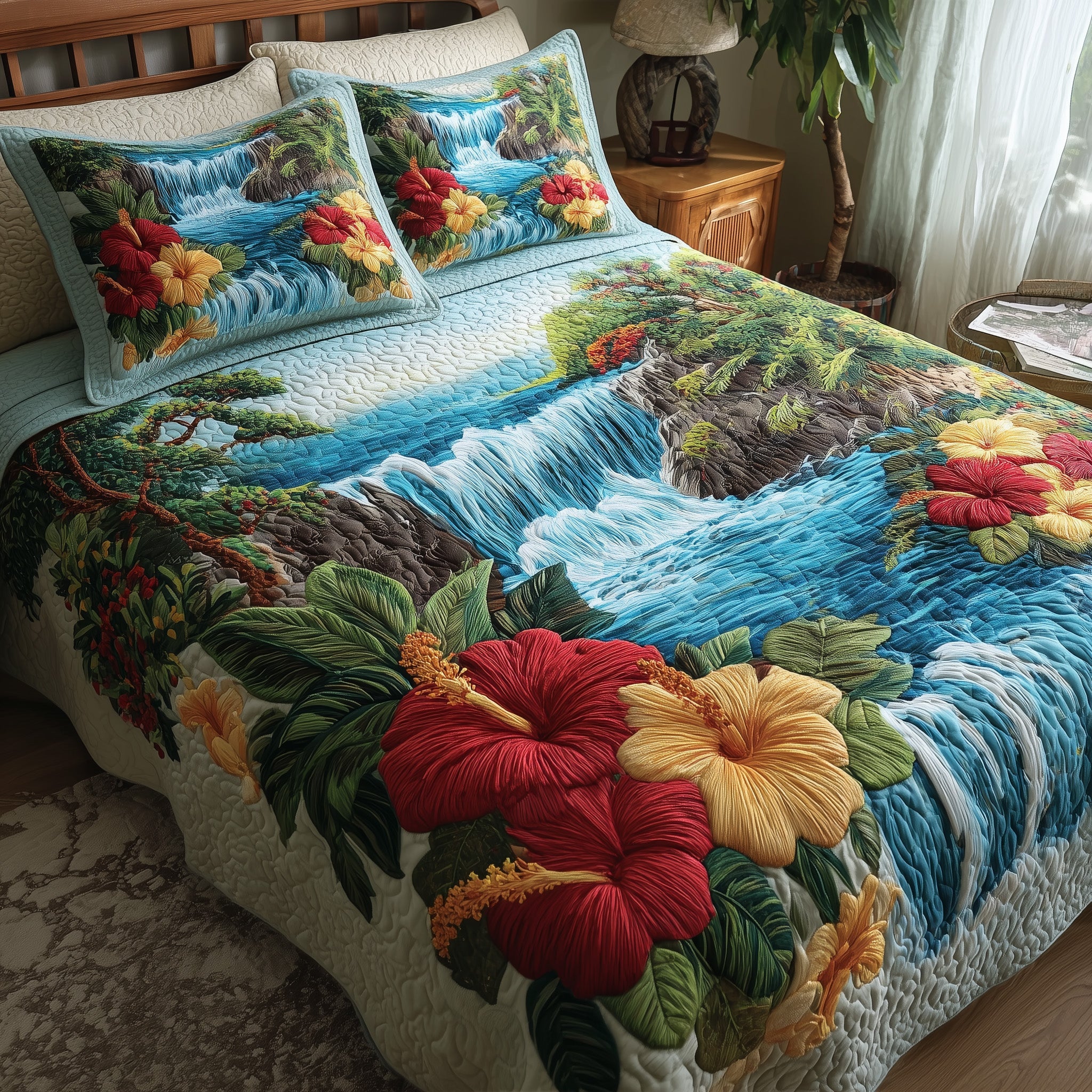 Tropical Waterfall Quilted Bedding Set Wedding Gift