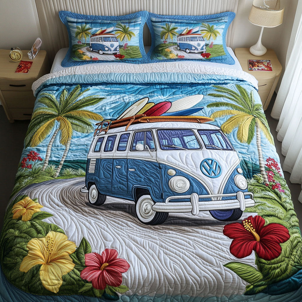 Tropical Wave Ride Quilted Bedding Set Bedroom Decor Hippie Dad Gifts