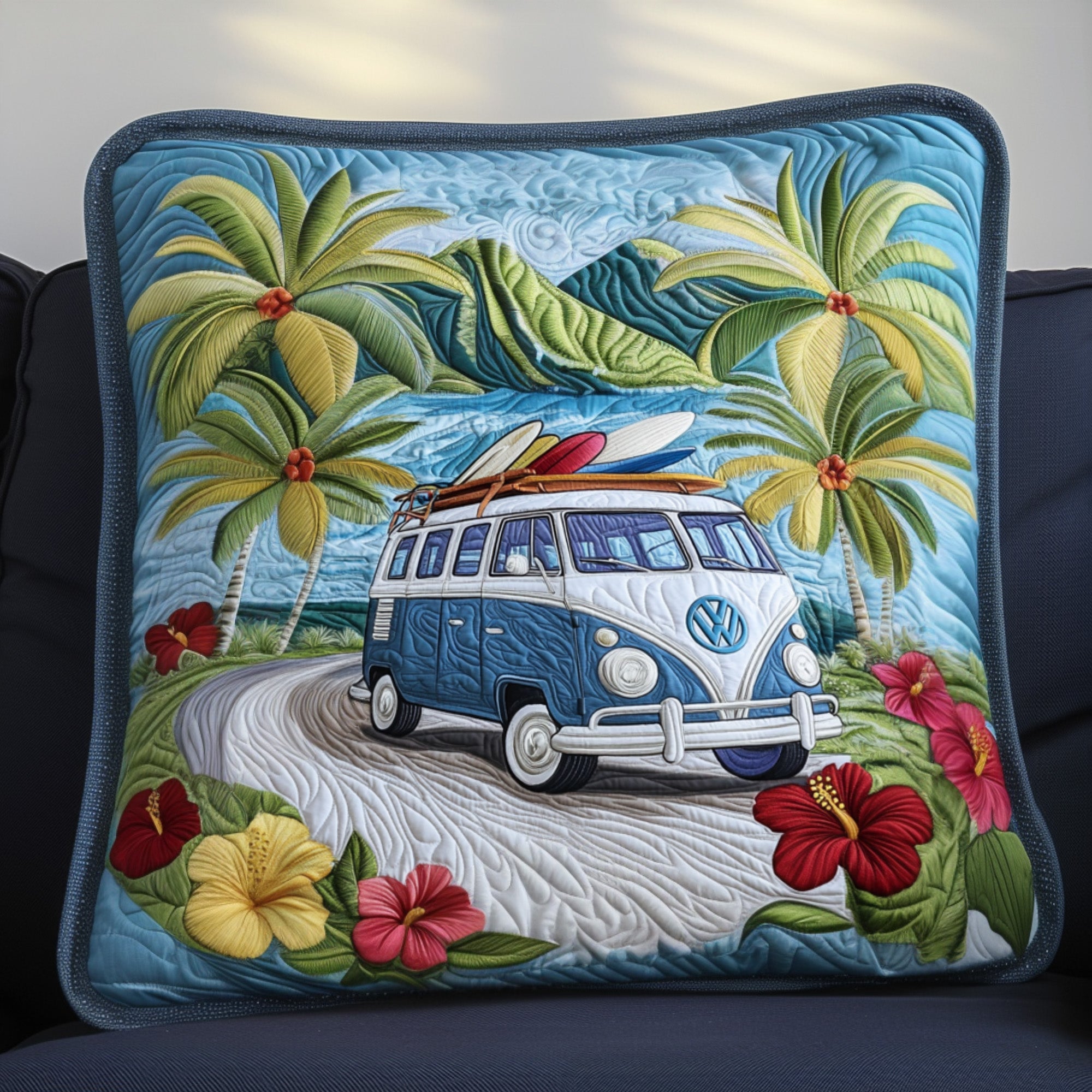 Tropical Wave Ride Quilted Pillow Case Throw Pillow Case Covers Gift Ideas For Beach Lovers