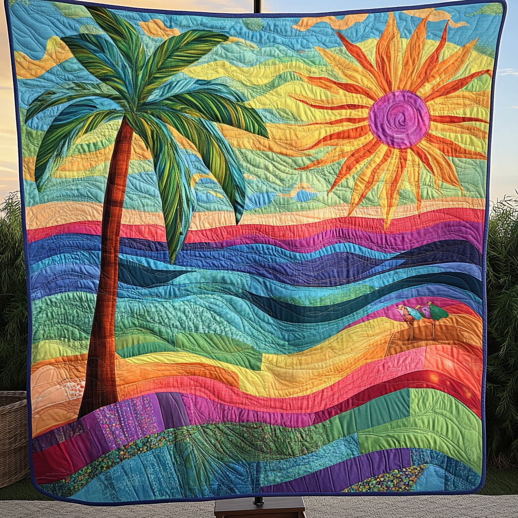 Tropical Waves Quilted Blanket Best Throw Blanket Christmas Gifts For A Surfer