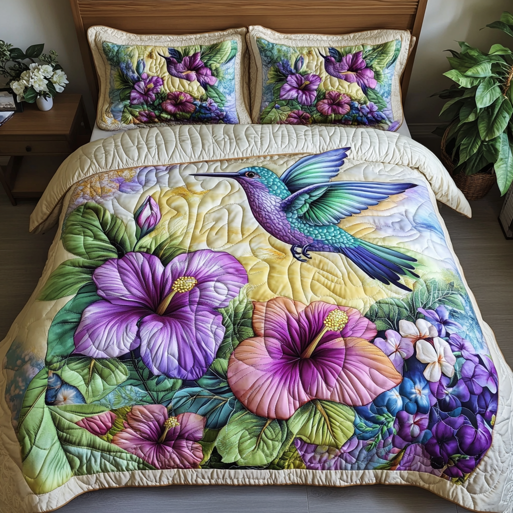 Tropical Whispers Quilted Bedding Set Luxury Duvet Cover Set for Elegant Bedroom Decor