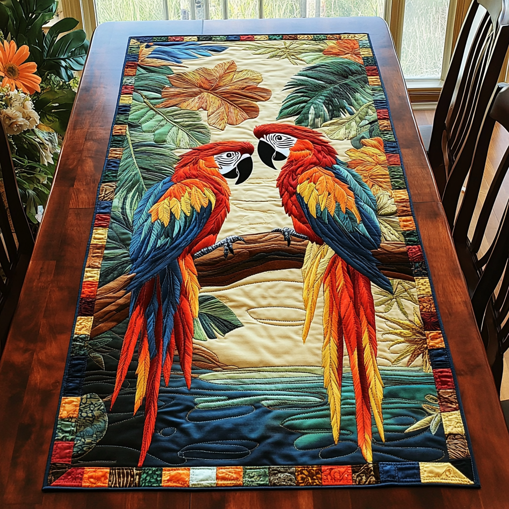 Tropical Wings Quilted Table Runner Dining Table Decor Gifts For Parrot Lovers