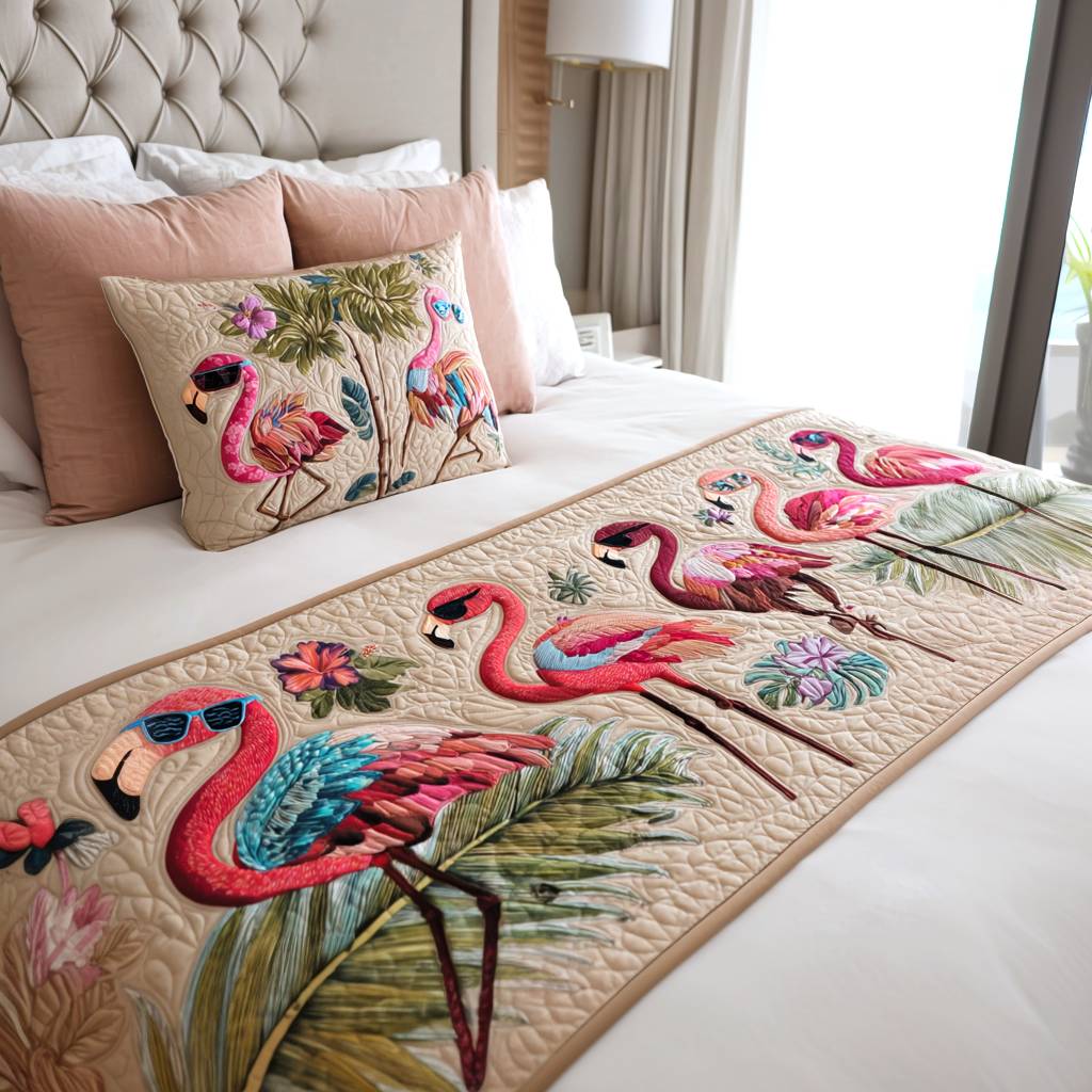 TropiChic Quilted Bed Runner Bedroom Decorations Cool Gifts For Flamingo Lovers