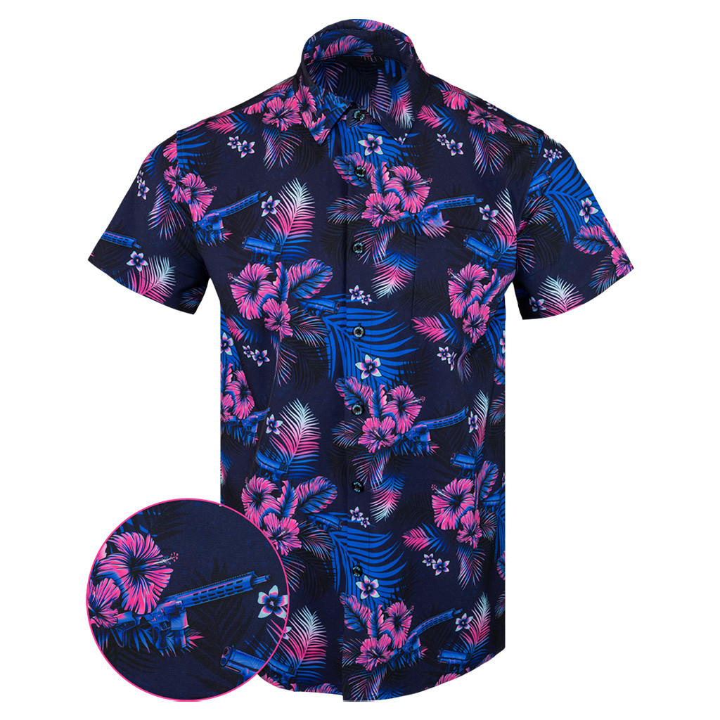 Tropics V2 Button Down Shirt Tactical Aloha Print Shirt Pro Gun Merch Christmas Gifts For Son