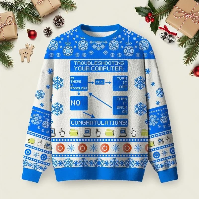 Troubleshooting Your Computer Christmas Ugly Sweater Holiday Apparel Best Gifts For IT Guys