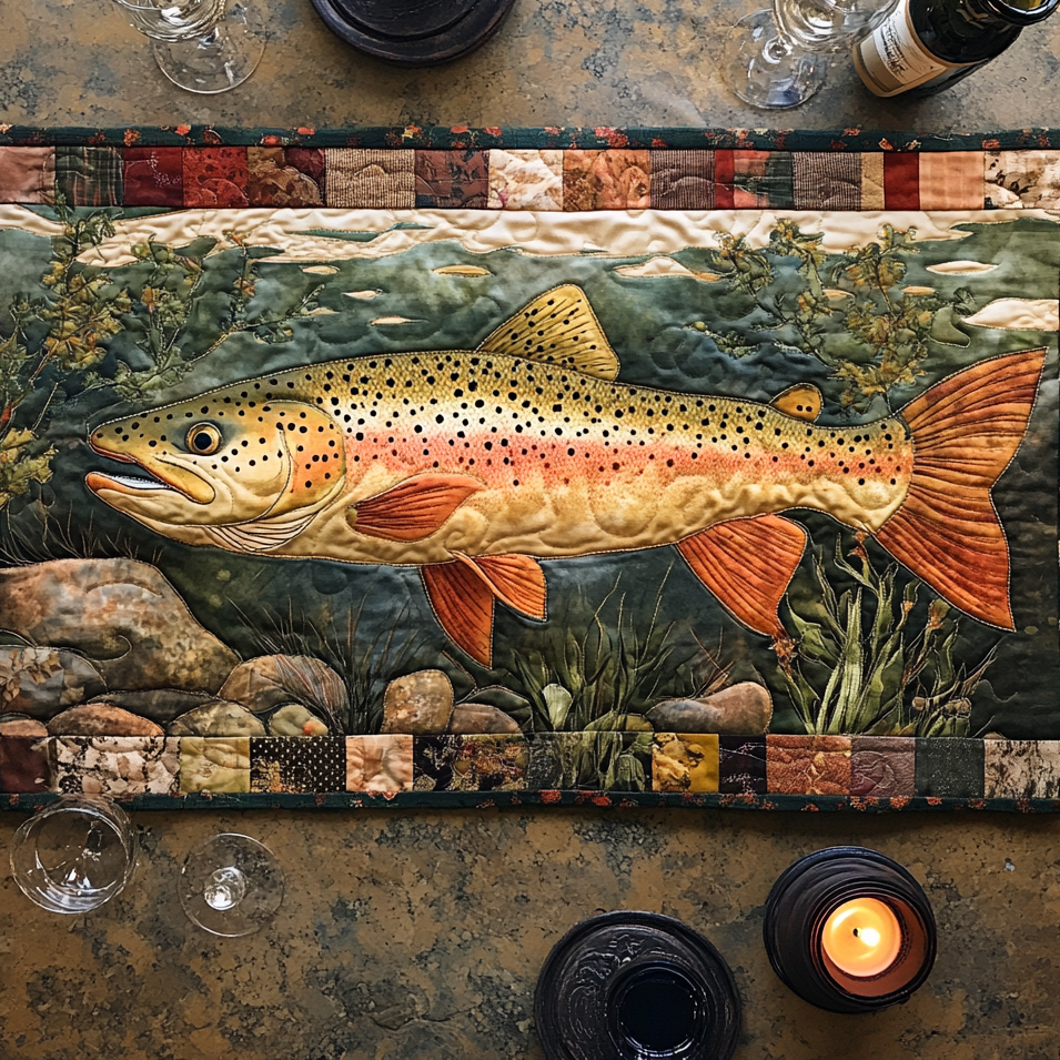 Trout Charm Quilted Table Runner Dining Table Decor Ideas Best Gifts For Fisherman