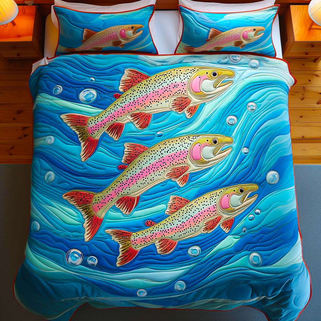 Trout Dance Quilted Bedding Set Holiday Duvet Covers BestFishing Gifts For Christmas 2025
