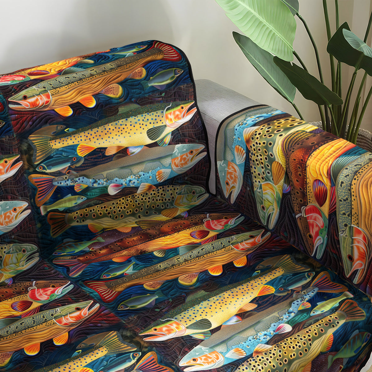 Trout Stream Quilted Sofa Cover Living Room Decor Ideas Gifts For Fishing Lovers