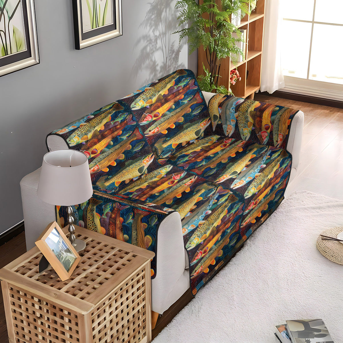 Trout Stream Quilted Sofa Cover Sofa Cushion Covers Special Birthday Gift for Dad