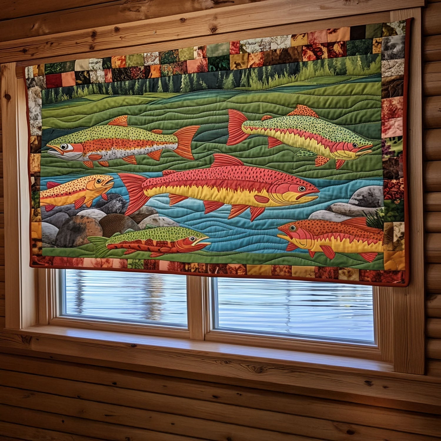Trout Stream Treasures Quilted Valance Kitchen Curtain Unique Gifts For Mom