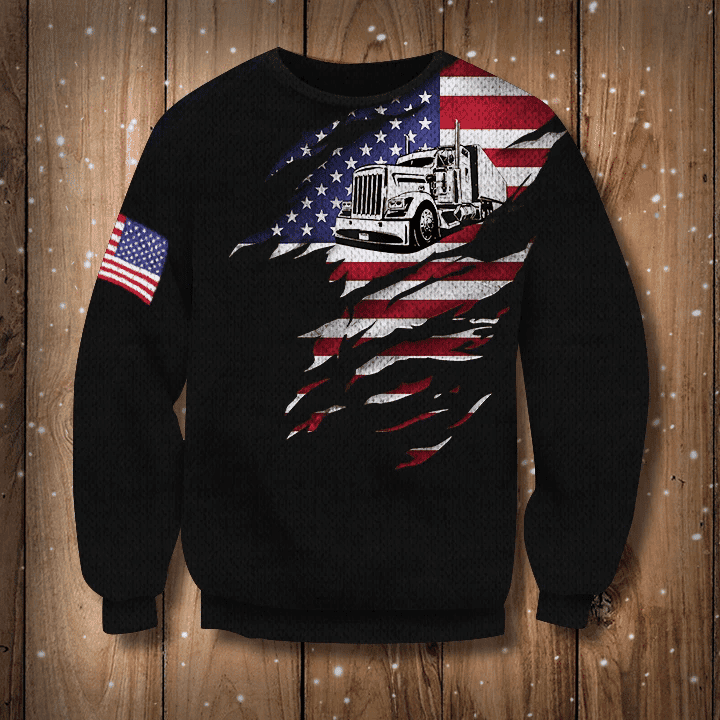 Truck American Flag 3D Sweatshirt Pride Truck Driver Sweater Winter Gift Truck Driver Gift
