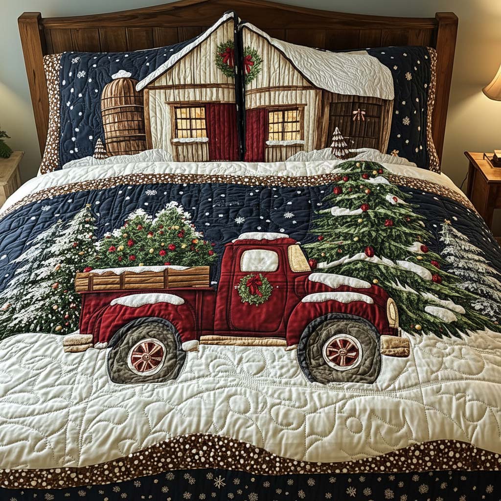 Truck And Barn Quilted Bedding Set Twin Duvet Covers Rustic Farm Gift For Grandpa