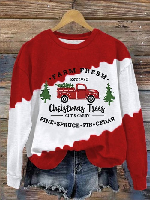 Truck Christmas Tree Farm Fresh Sweatshirt Pine Spruce Fir Cedar Merch Xmas Gifts For Farmers