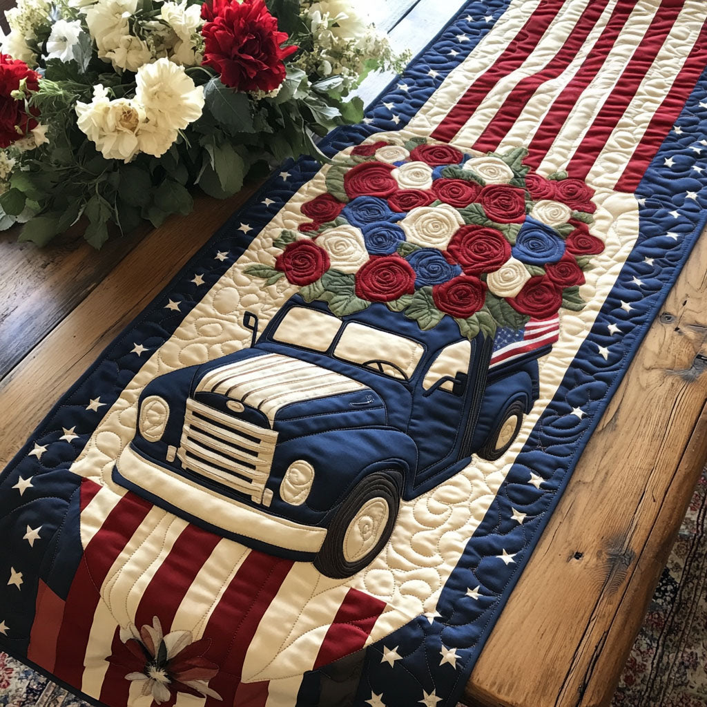 Truck of Honor Quilted Table Runner Dining Room Table Decor Patriotic Gift Items