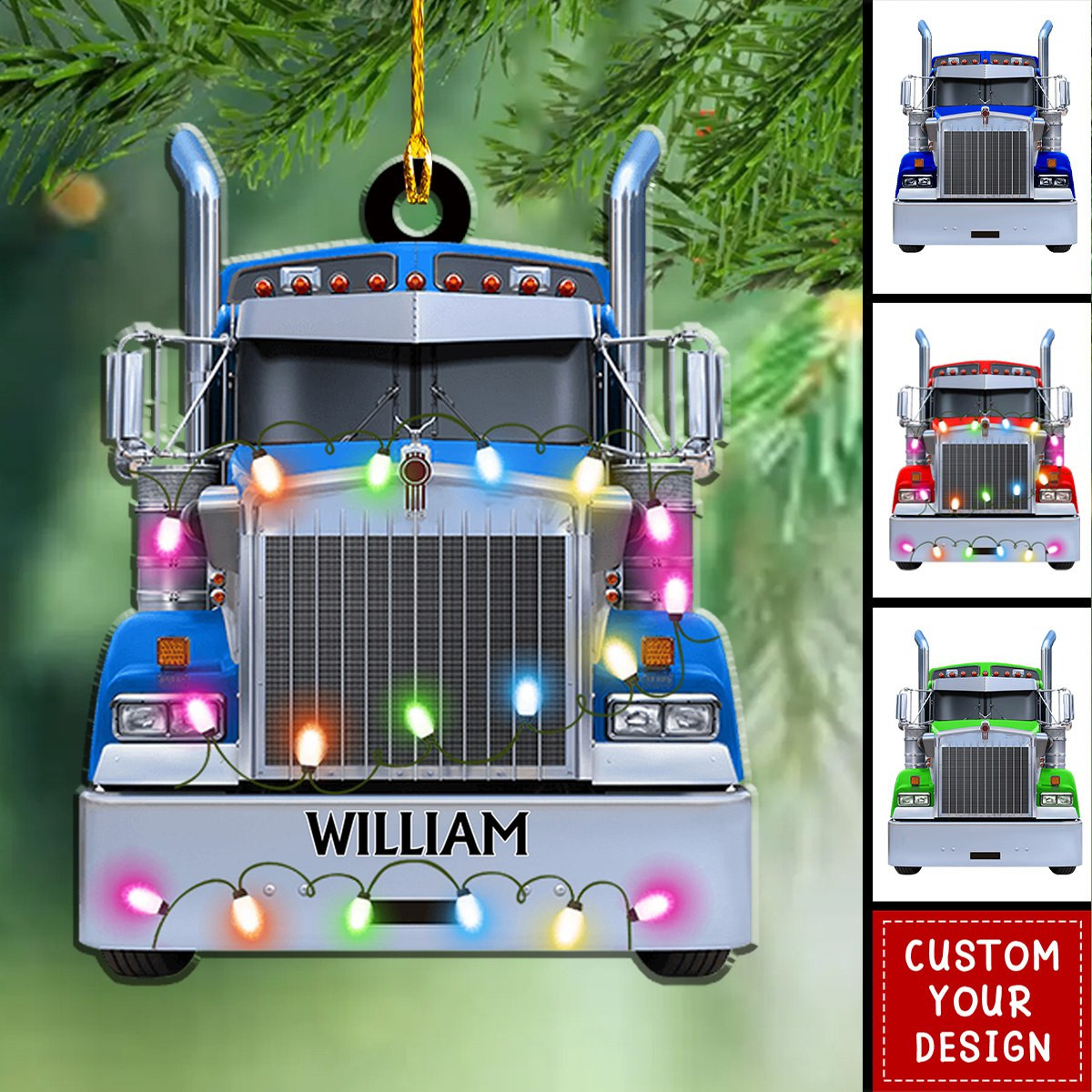 Truck Personalized Christmas Ornament Custom Name Truckers Christmas Light Ornament