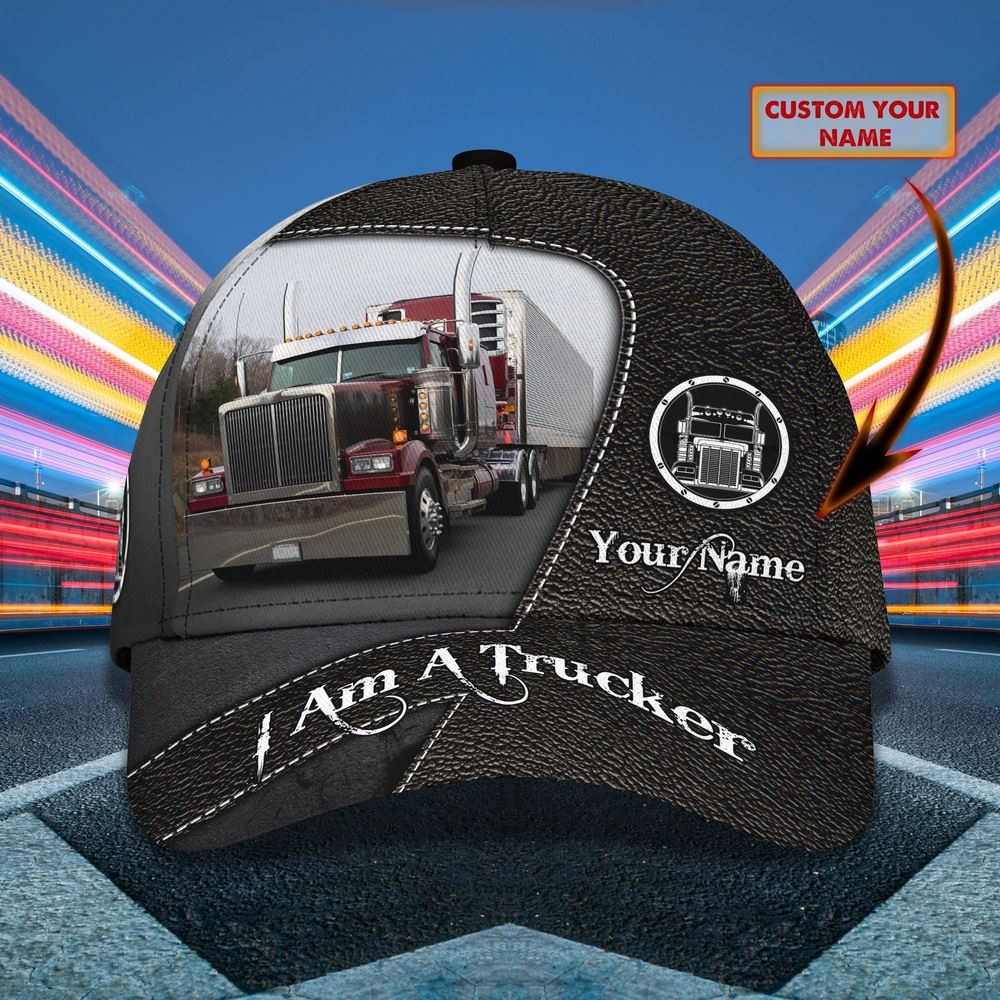 Trucker Black Leather Pattern Customized Name 3D Cap Farm Cap Farmer Baseball Cap Gift For Farmer