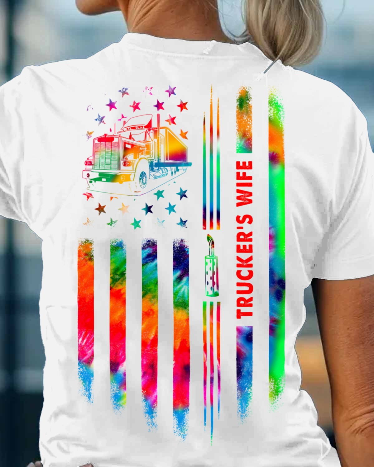 Trucker's Wife Rainbow Graphic Women T-Shirt Gifts For Truck Drivers