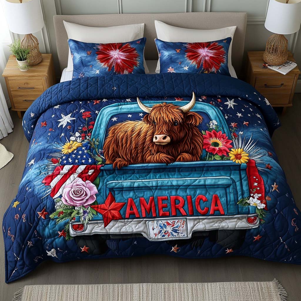 Truckin Pride Quilted Bedding Set Bed Decor Patriotic Gifts For Him