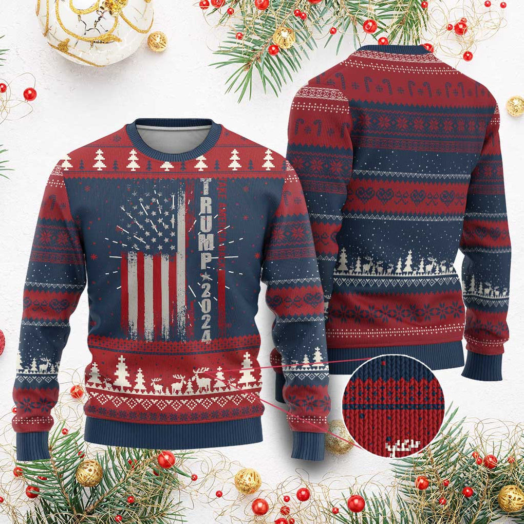 Trump 2024 Ugly Christmas Sweater Patriotic American Flag Jumper For Xmas Gift