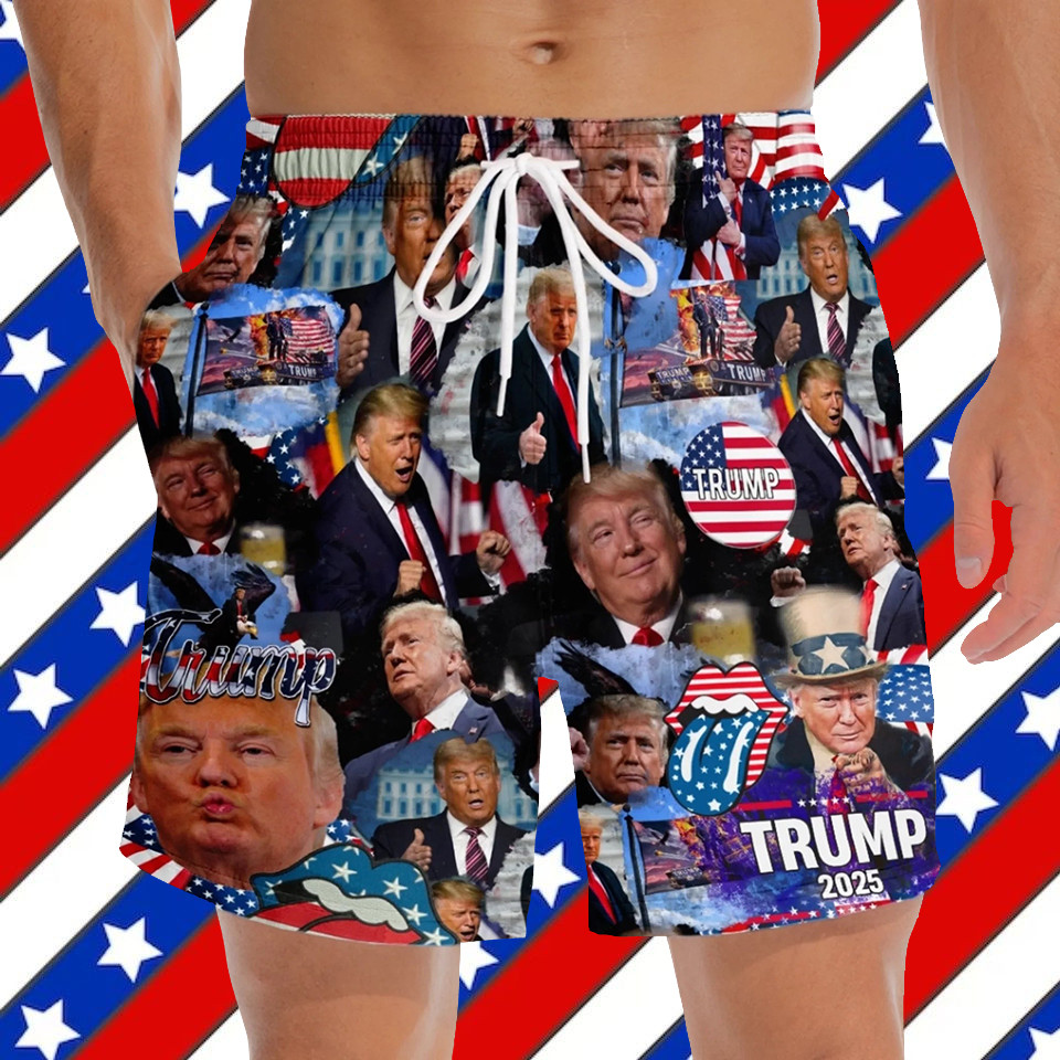 Trump 2025 America Flag Hawaiian Shorts Trump Merchandise Gifts For Patriots