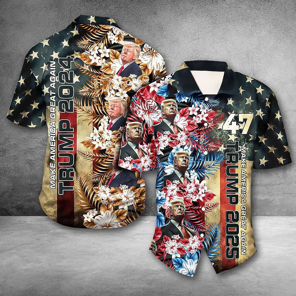 Trump 2025 Make America Great Again Flowers Tropical Hawaiian Shirt MAGA Gifts