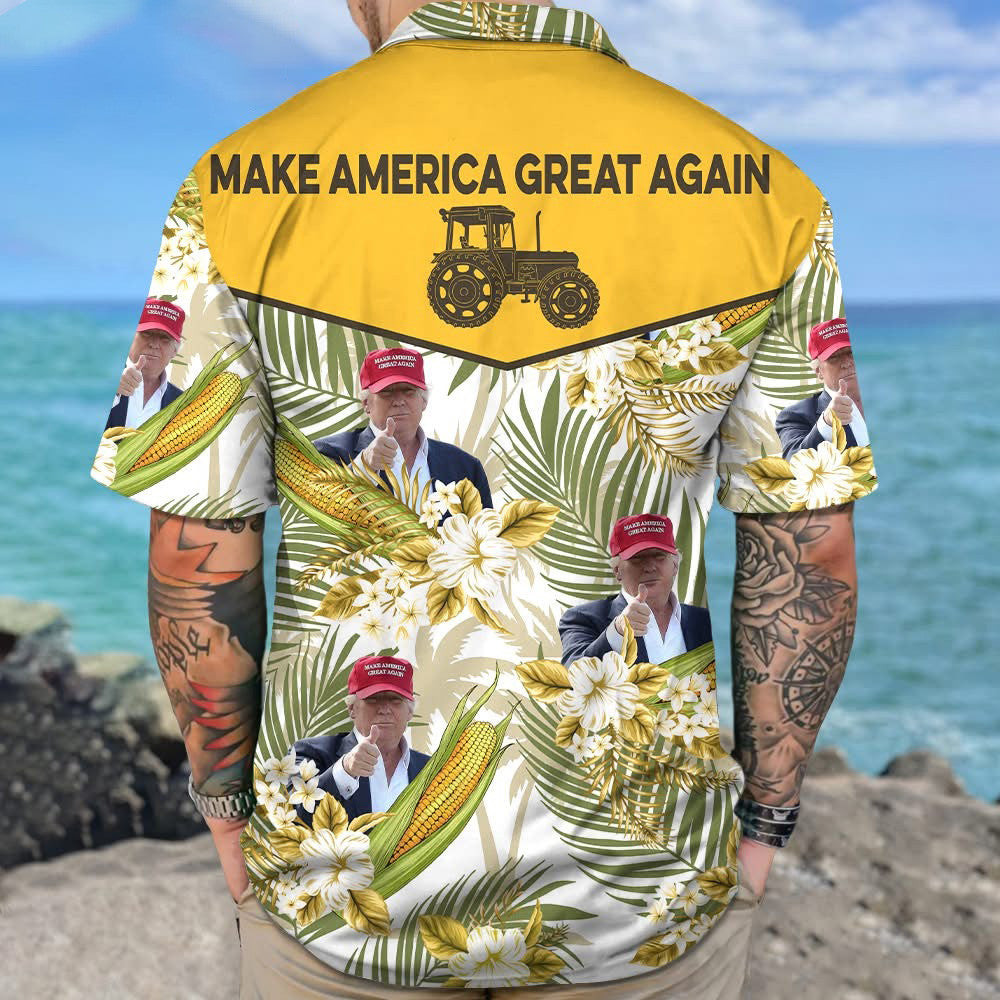 Trump 2025 Make Tractor Great Again Hawaiian Shirt MAGA Merch Gifts For Farmers Trump 2025 Make Tractor Great Again Hawaiian Shirt MAGA Merch Gifts For Farmers