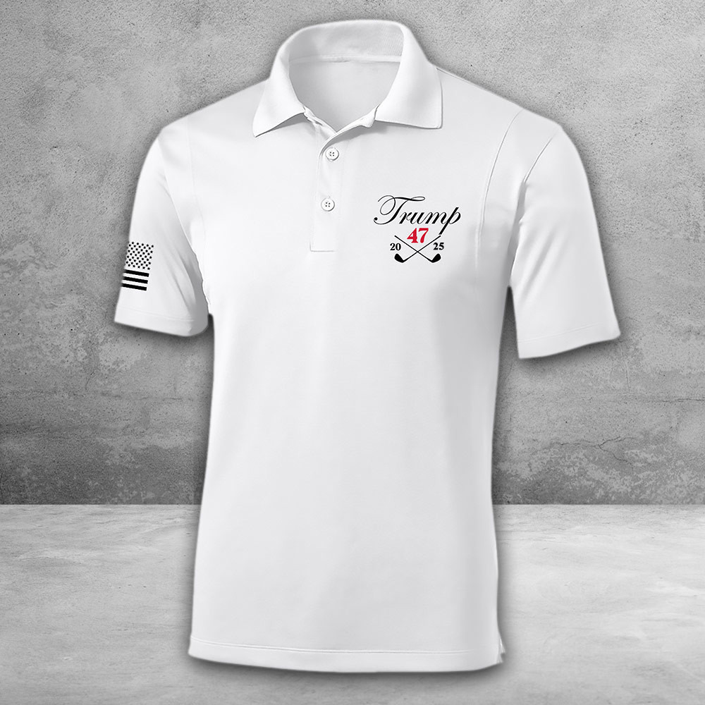 Trump 45 47 Golf Polo Shirt Patriotic Apparel Trump 2025 Merch For Supporters Dad Gifts