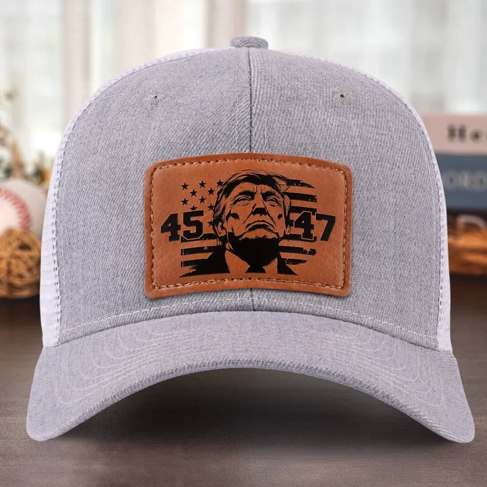 Trump 45 47 Trucker Hat Support President USA Flag Trump's Face Graphic Funny Cap Gifts