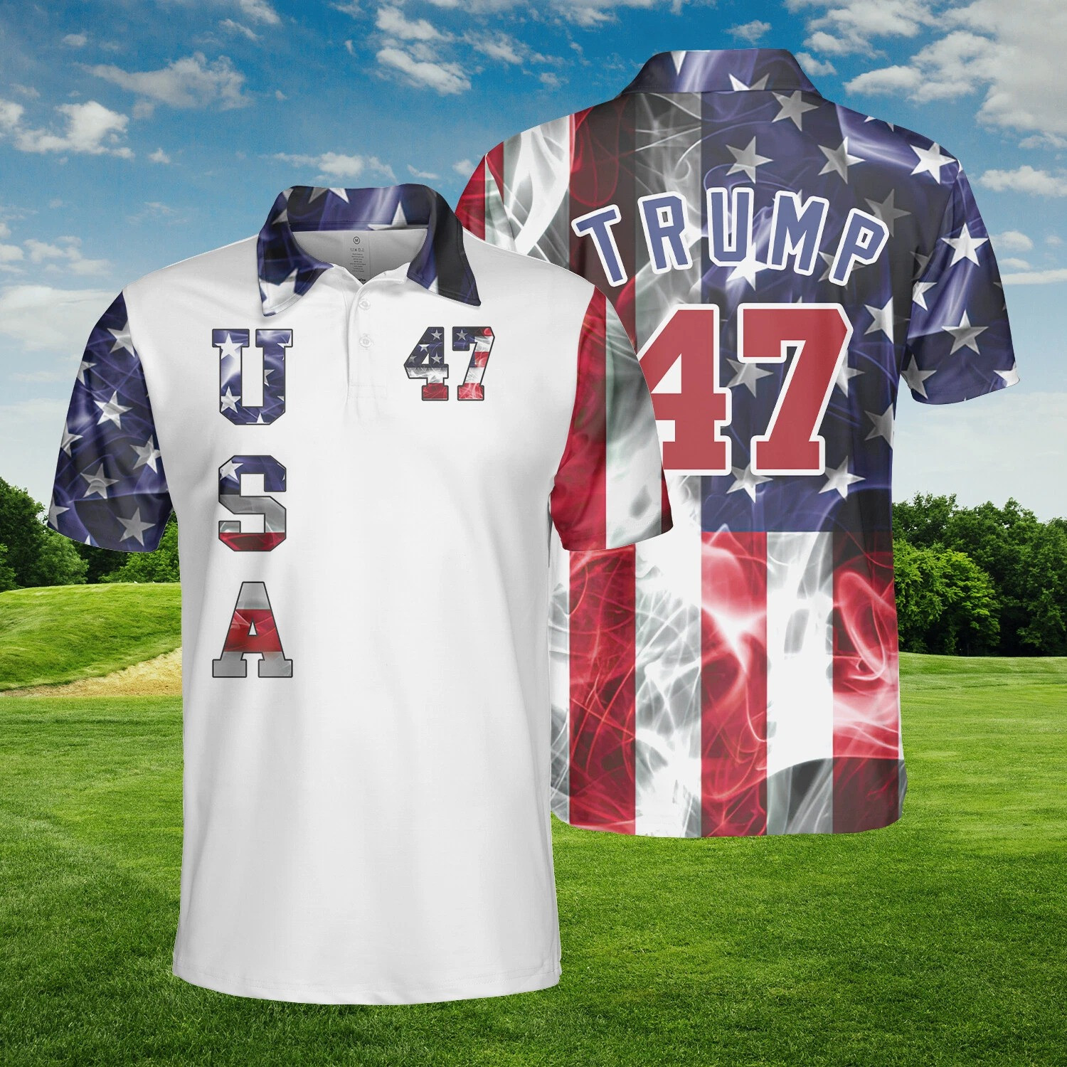 Trump 47 American Flag Polo Shirt President Trump 2025 Shirt Gifts For Dad